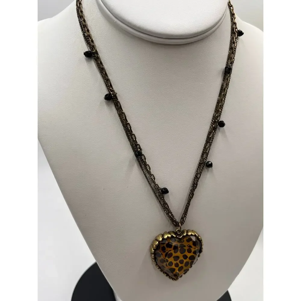 Betsey Johnson Vintage‎ MultiStrand Lucite Faceted Animal Print Heart Necklace
